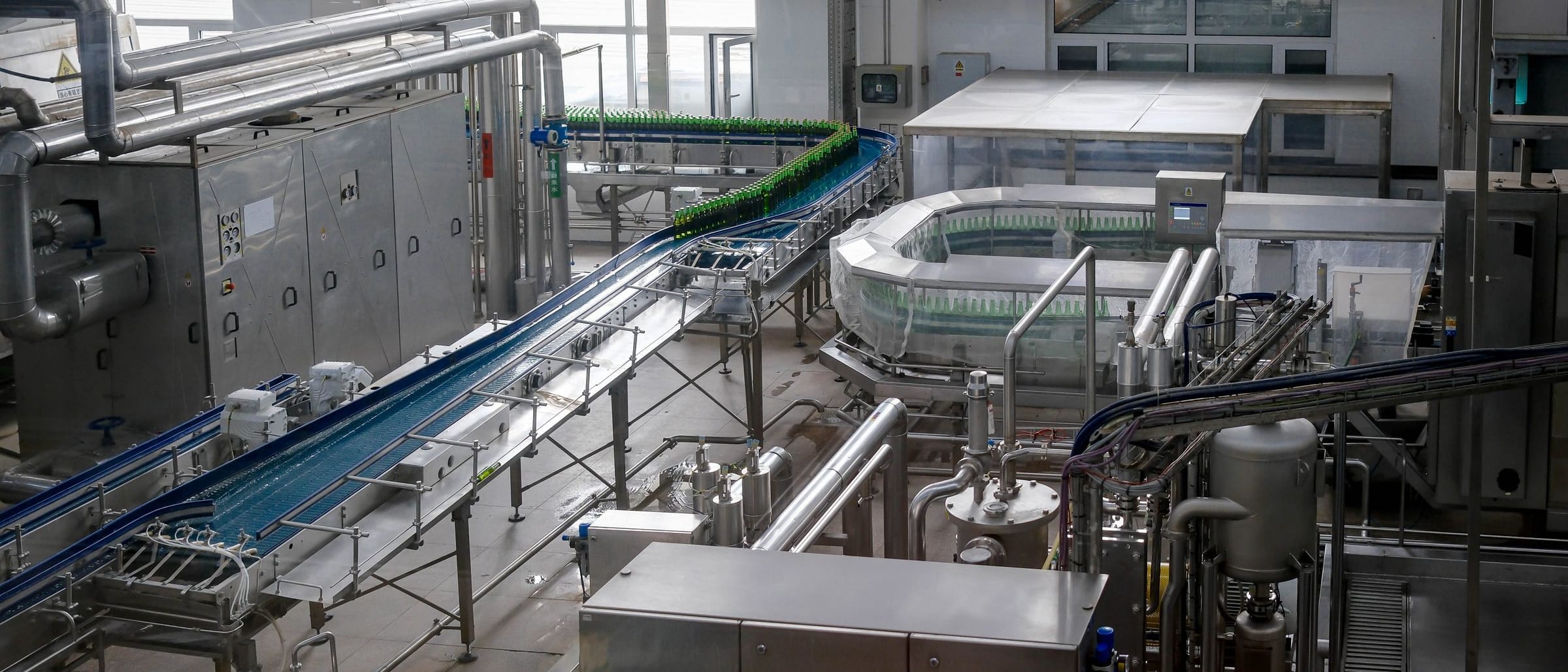 Automated bottling line in a modern production facility.